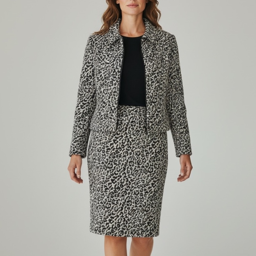 Kasper Animal Print Patterned Skirt and Jacket Set